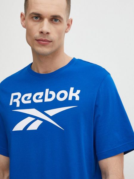 Koszulka bawełniana z nadrukiem Reebok niebieska
