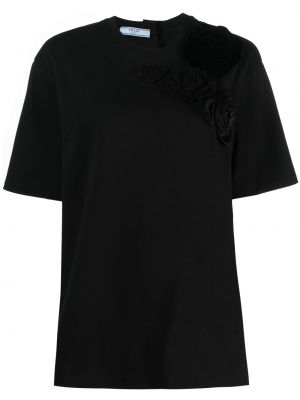Памучна тениска на цветя Prada черно