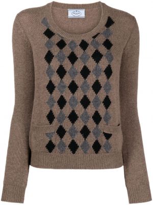 Kašmírový svetr s argylovým vzorem Prada Pre-owned