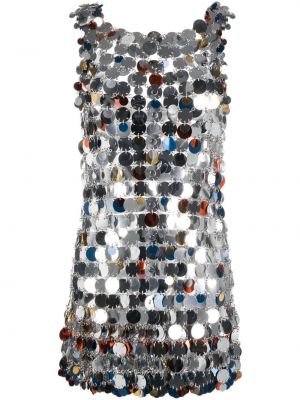 Sukienka wieczorowa z cekinami z dekoltem w serek Paco Rabanne srebrna