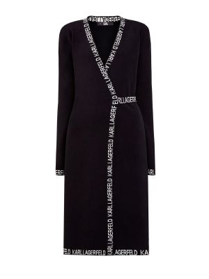 Трикотажное с запахом платье с принтом Karl Lagerfeld, черное