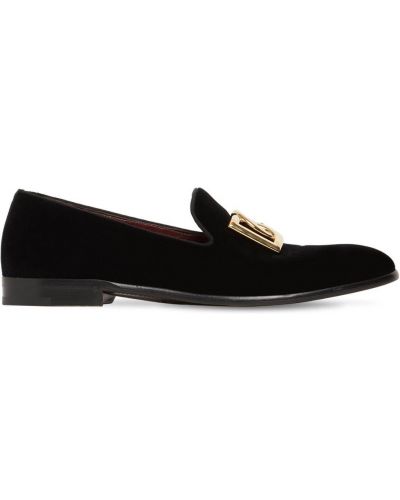 Bavlněné sametové loafers Dolce & Gabbana černé