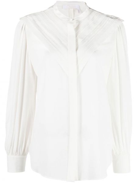 Плисирана копринена блуза Chloé бяло