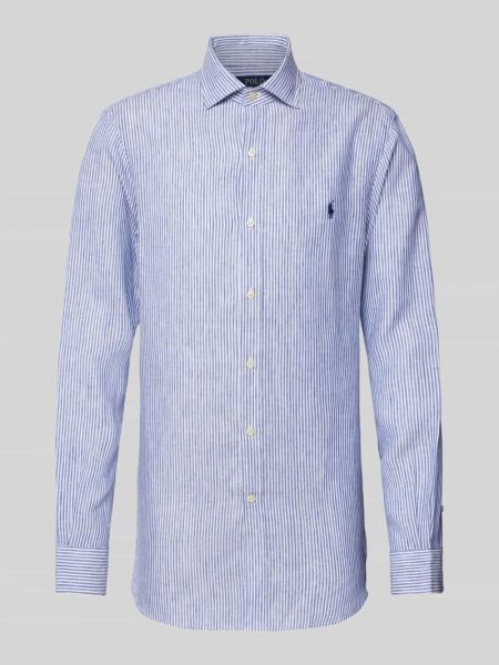 Lniana koszula slim fit w paski Polo Ralph Lauren błękitna