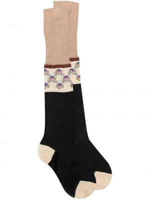 Kvetinové ponožky s potlačou Prada čierna