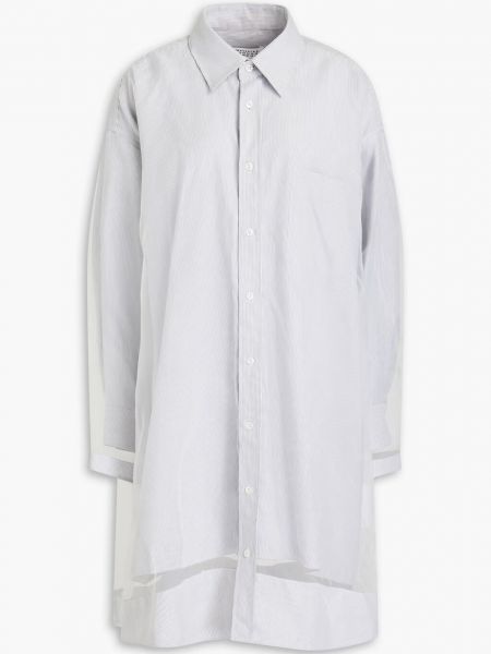 Платье-рубашка в многослойную полоску из хлопка и органзы Maison Margiela, светло-серый