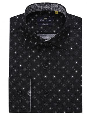 Рубашка на пуговицах с геометрическим узором в деловом стиле Azaro Uomo