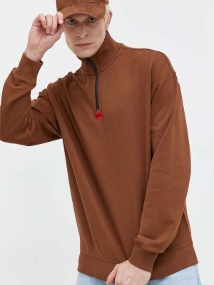 Однотонний бавовняний светр Hugo коричневий