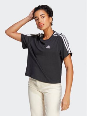 Pruhované tričko jersey relaxed fit Adidas černé