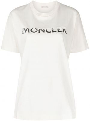 Kokvilnas t-krekls ar fliteriem Moncler balts