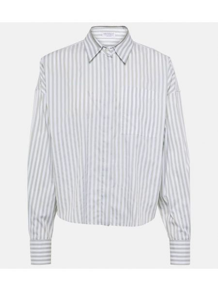 Dryžuota medvilninė šilkinė marškiniai Brunello Cucinelli balta