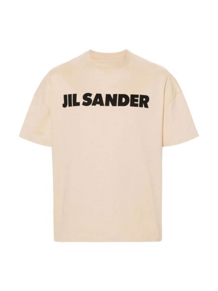 Koszulka bawełniana z nadrukiem Jil Sander beżowa
