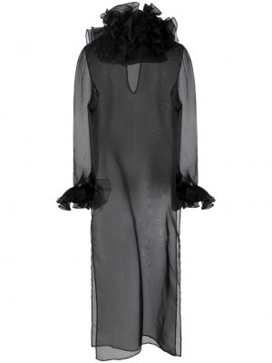 Копринена рокля от шифон с волани Bode черно