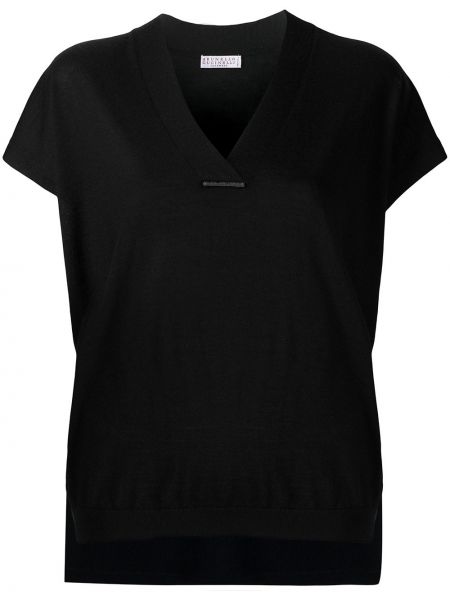 Camiseta de punto con escote v Brunello Cucinelli negro