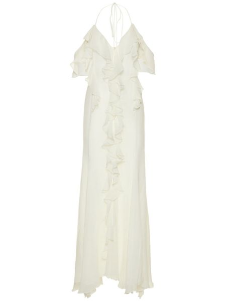 Памучна копринена рокля с волани Blumarine бяло