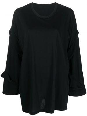 Zahalený rovný bavlněný dlouhý svetr Yohji Yamamoto - černá