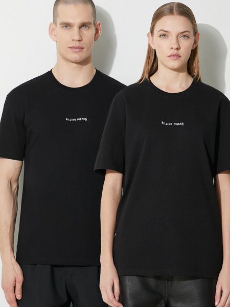 Bavlněné slim fit tričko s potiskem Filling Pieces černé