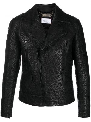 Usnjena jakna s potiskom s paisley potiskom Philipp Plein črna