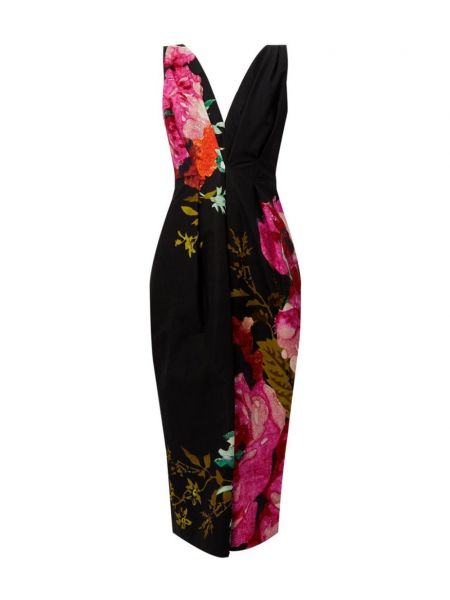 Bombažna midi obleka s cvetličnim vzorcem s potiskom Erdem črna