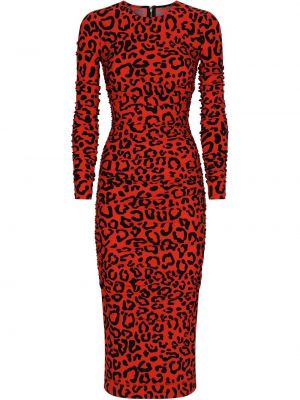 Midi šaty s potlačou s leopardím vzorom Dolce & Gabbana