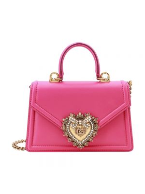 Bolsa de hombro de cuero Dolce & Gabbana rosa