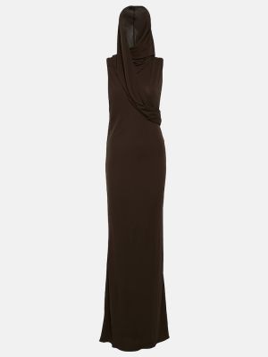 Viskózové dlouhé šaty s kapucí Saint Laurent - hnědá