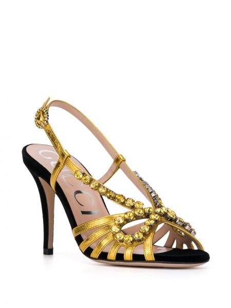 Sandalias con bordado de cristal Gucci dorado