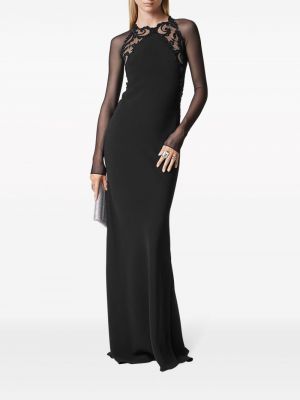 Nėriniuotas šilkinis vakarinė suknelė Versace juoda