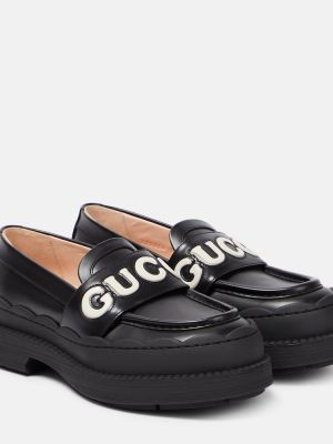 Bőr loafer Gucci fekete