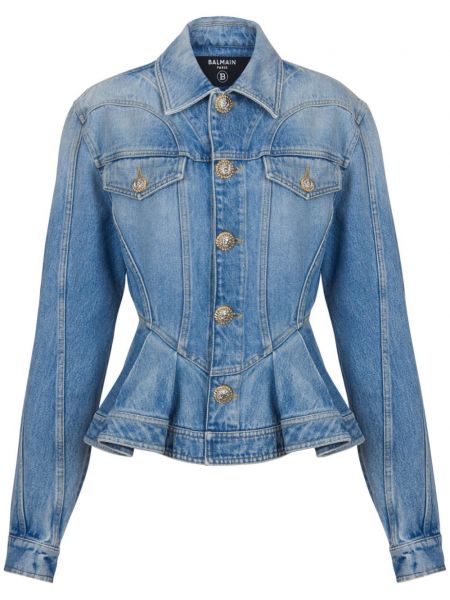 Plisseret denimjakke Balmain blå