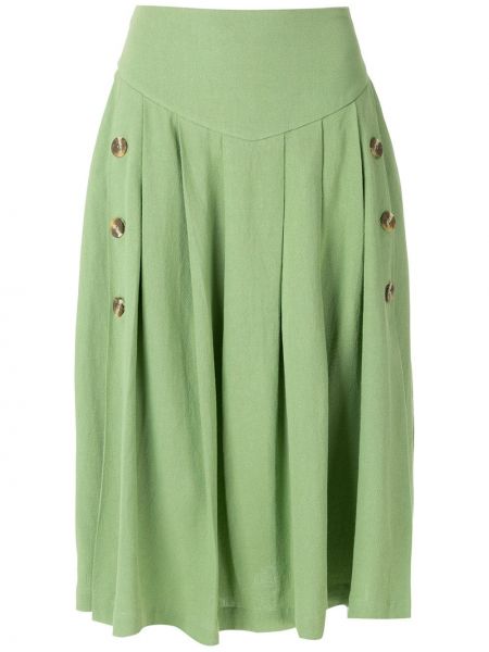 Lněné plisovaná sukně s vysokým pasem s knoflíky Olympiah - zelená