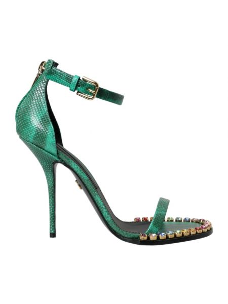 Sandały skórzane w wężowy wzór Dolce And Gabbana zielone