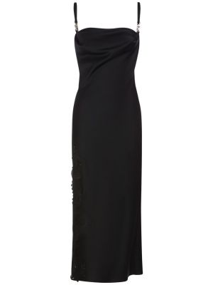 Mežģīņu satīna midi kleita Versace melns