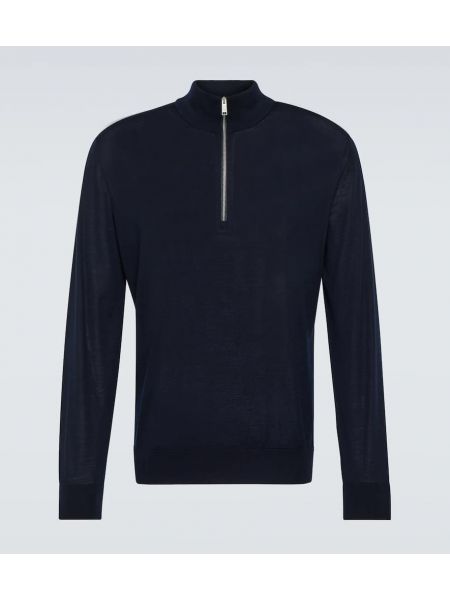 Jersey de lana con cremallera de tela jersey Zegna azul