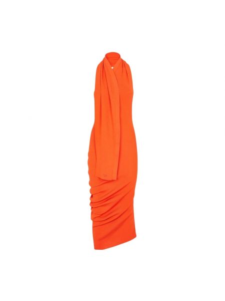 Pomarańczowa sukienka midi z otwartymi plecami Fendi