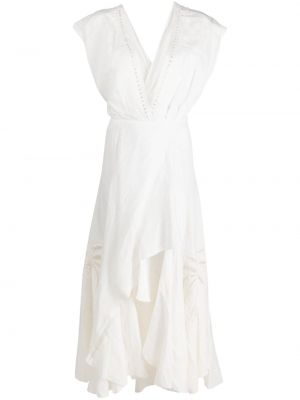 Lněné šaty bez rukávů s výstřihem do v Mes Demoiselles - bílá