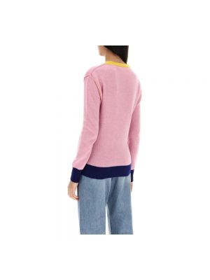 Dzianinowy sweter z okrągłym dekoltem Marni różowy