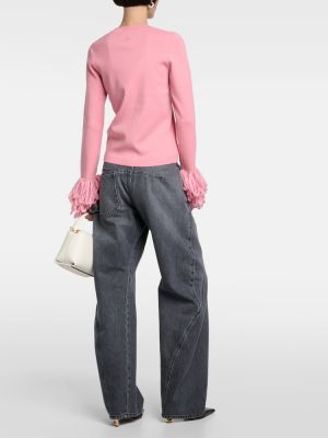 Μάλλινος πουλόβερ με κρόσσια Jw Anderson ροζ
