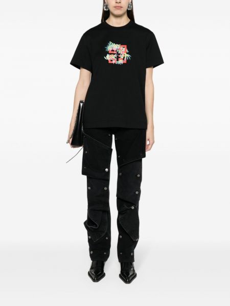 Květinové bavlněné tričko s potiskem Givenchy černé