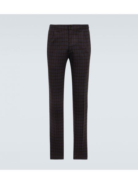 Pantalon chino en laine à carreaux Kiton marron