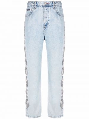 Křišťálové džíny s klučičím střihem Philipp Plein modré