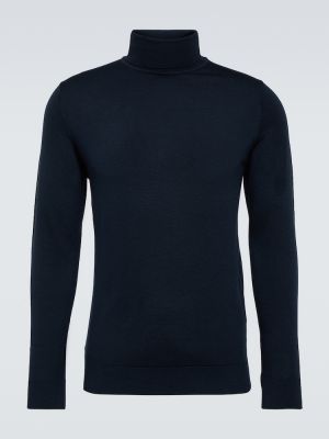Jersey cuello alto de lana con cuello alto de tela jersey Sunspel azul