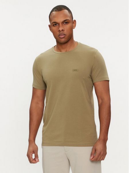 Slim fit priliehavé tričko Calvin Klein zelená