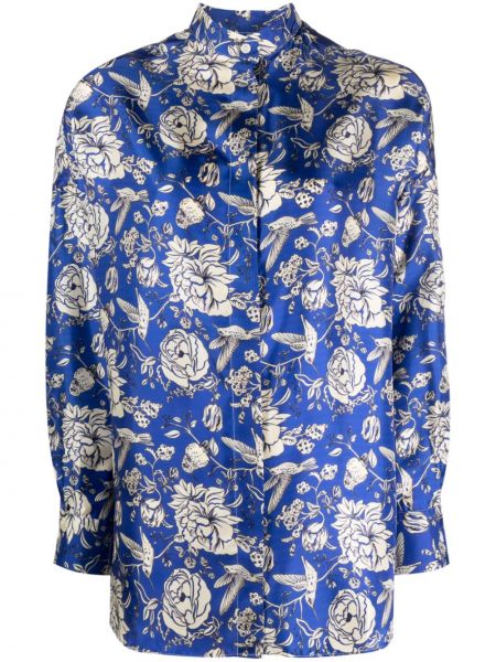 Camicia di seta a fiori con stampa Destin Blu