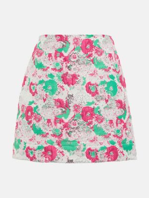 Žakárové květinové mini sukně Ganni růžové