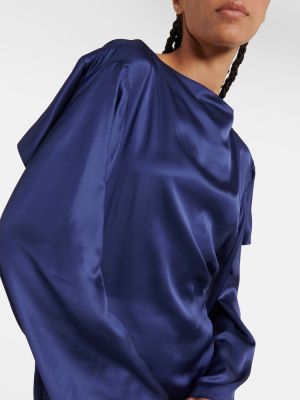 Drapované saténové midi šaty Mm6 Maison Margiela modrá