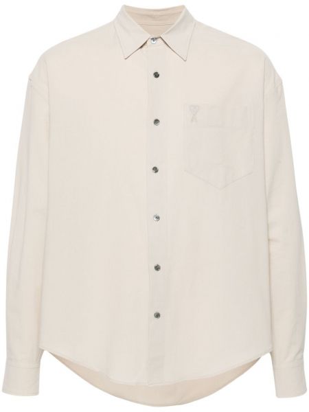 Βαμβακερό πουκάμισο με κέντημα Ami Paris μπεζ