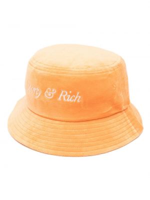 Žametna kapa z vezenjem iz rebrastega žameta Sporty & Rich oranžna