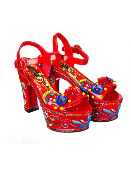 Sandały skórzane Dolce And Gabbana czerwone