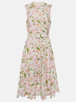 Midi haljina s cvjetnim printom Oscar De La Renta bijela